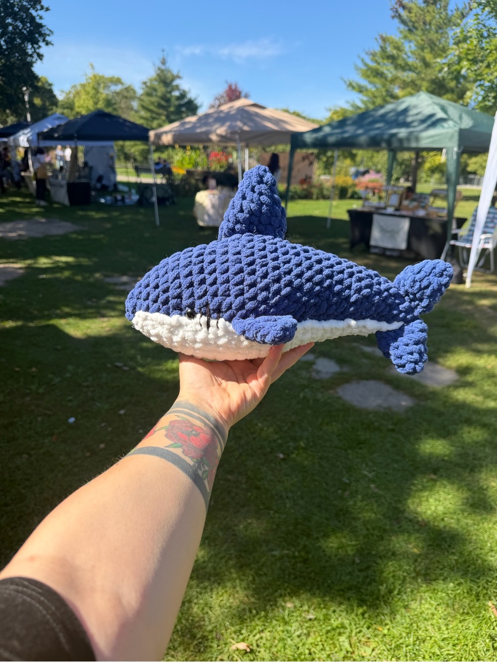 Handmade Plush Whale Shark Toy - Navy and White